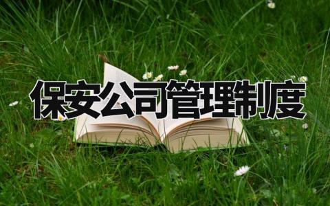 保安公司管理制度 保安公司管理条例最新规定 (12篇)